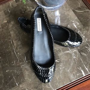 Kelsi Dagger Patent Black Woven Low Wedge 👞